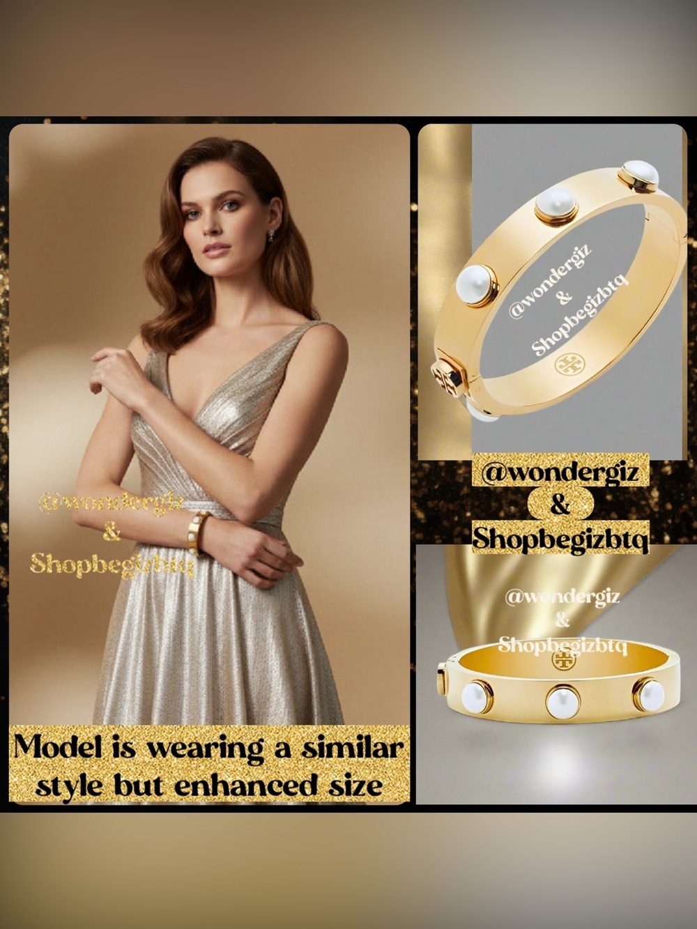 🆕 Tory Burch Authentic Metal Logo & Stud Pearls Swarovski Crystal Cuff Bracelet